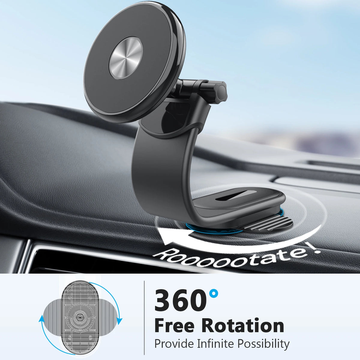 Bendable Aluminum Arm Magnetic Car Phone Holder Universal Car Dashboard Cell Phone Mount for MagSafe iPhone 17 16 Xiaomi Huawei