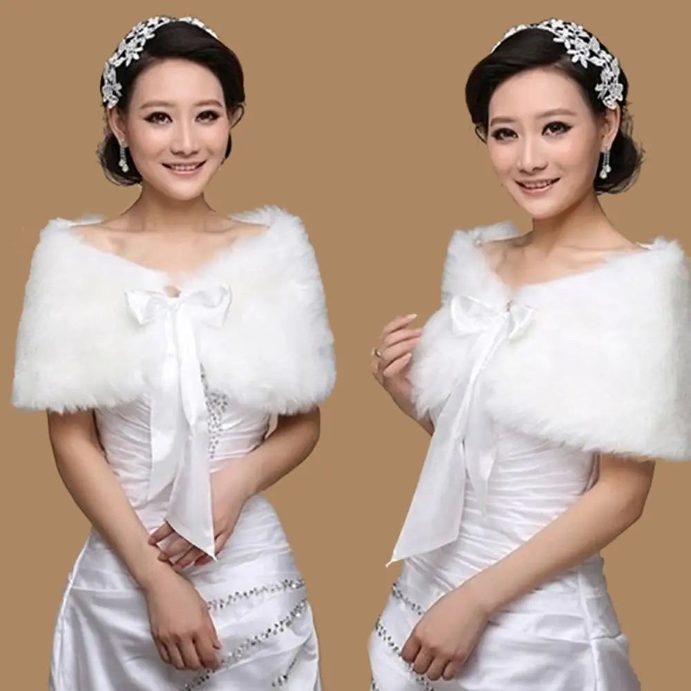 Thicken Imitation Fur Elegant Wedding Jackets Soft Cape Bridal Wrap Winter Cape Plush Wrap Fur Shawl Wedding Bridal Shawl