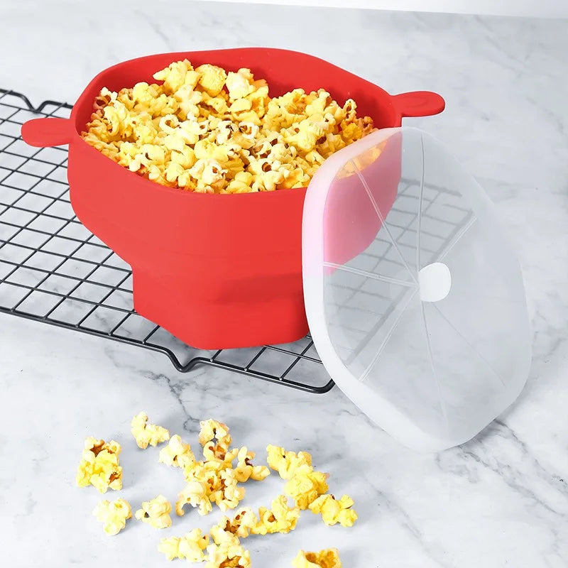 Silicone Microwave Popcorn Bowl Foldable Popcorn Maker Bucket Bowl with Lid Folding Large Capacity Popcorn Kitchen Baking Tools