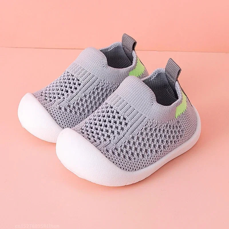 Breathable Knit Mesh Walking Shoes for Kids Spring Summer Soft Sole Anti-Collision Unisex Pastel Casual Sneakers Toddlers 1-3Y