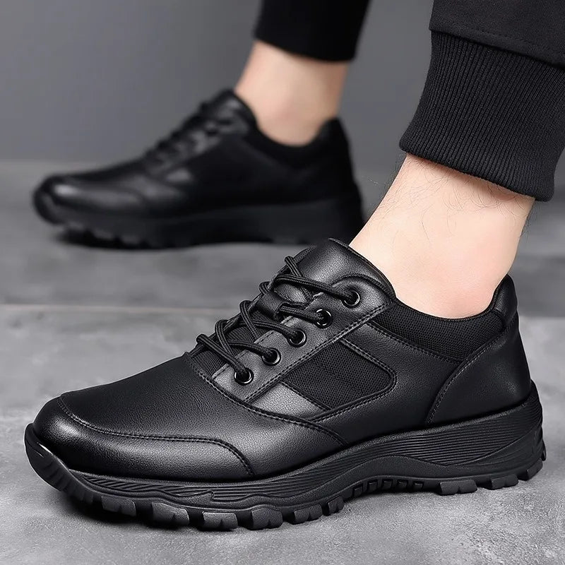 New Platform Cow Leather Casual Sneakers for Men Designer Autumn Winter Cotton Black Outdoor Men's Sports Shoes Zapatos Hombre