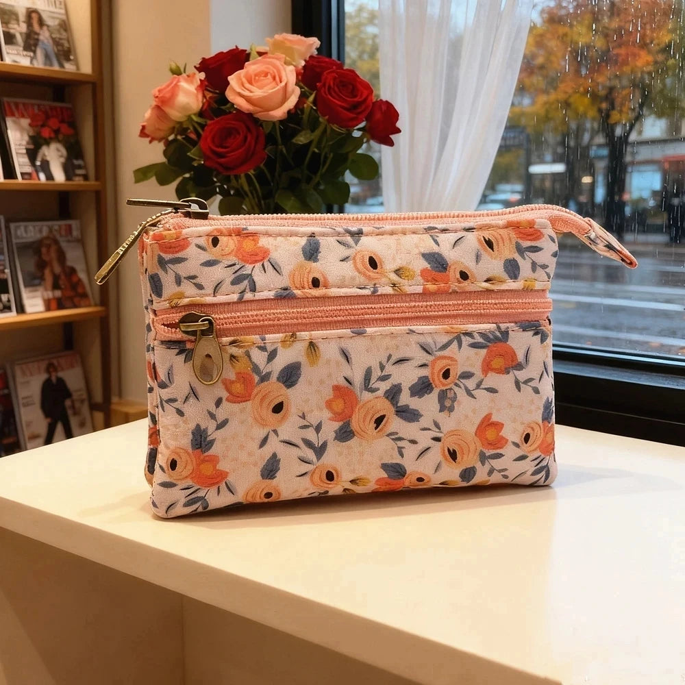 New Fashion Flower Multi-layer Cotton Fabric Coin Purse Women Card Wallet Small Change Bag Retro Canvas Female Hand Purses Pouch