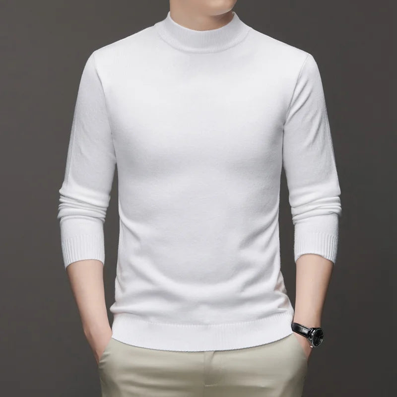 New Sweatwear Men's Half Neck Basic Solid Color Sweaters Round Neck Elastic Pullovers Warm Autumn Knitted Oversized Sweater Men