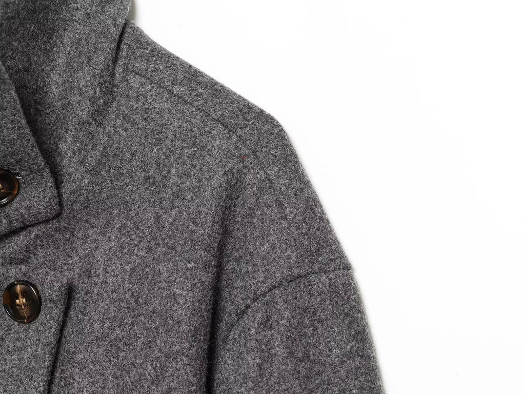 European and American 2025 Winter New Women's Loose and Casual Style Simple Long Sleeve Buckle Stand up Collar Coat