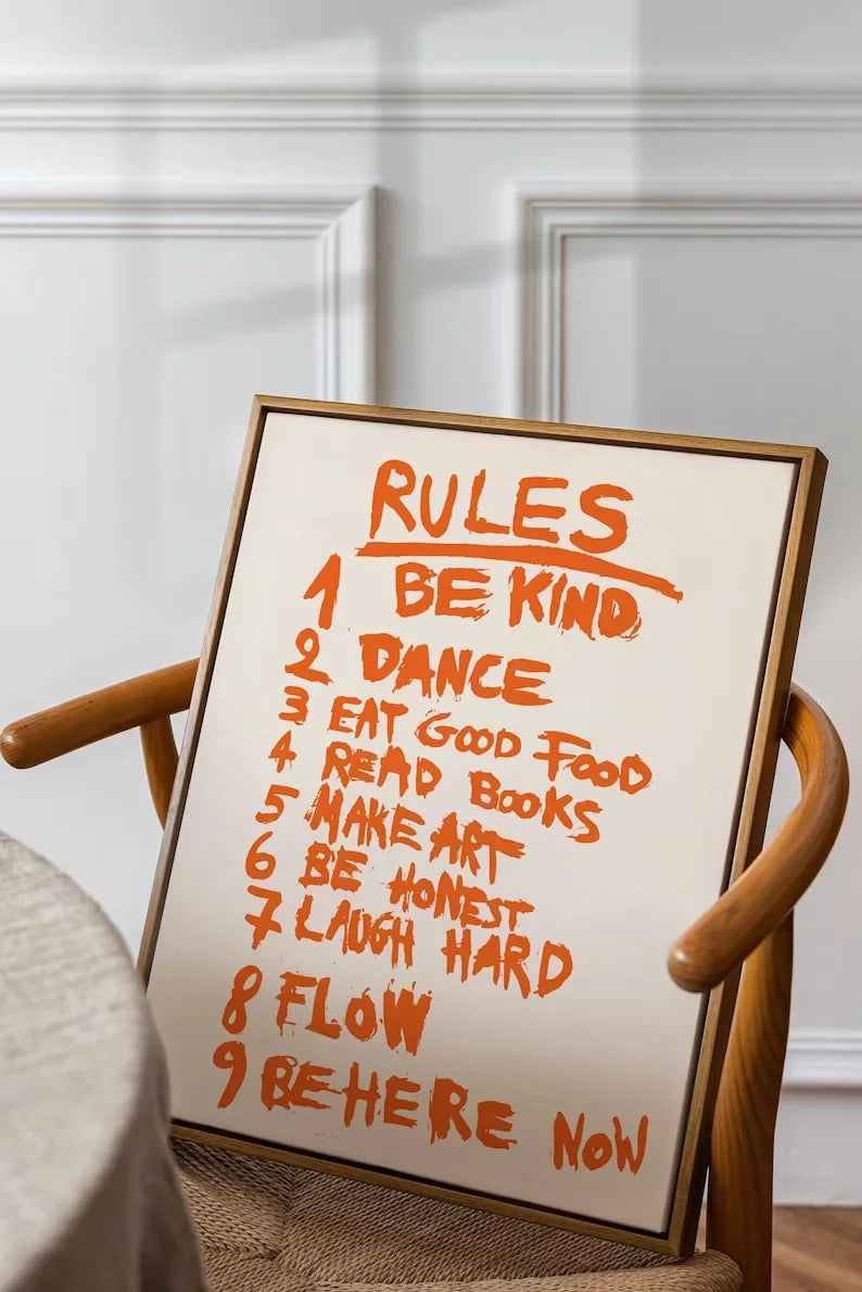 Orange Rule Alphabet Print Canvas Painting Kitchen Gallery Decorative Poster Ideal Gift for Bedroom Frameless Wall Art