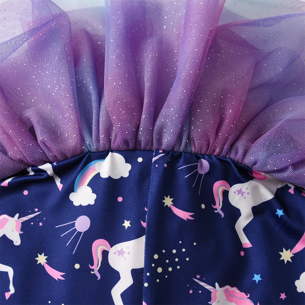 DXTON Fake 2PCS Girls Pantskirt Tulle Layer Skirts with Kids Leggings Unicorn Printed Casual Children Trousers Girls Costumes