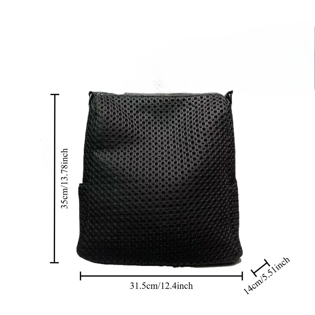 Mochila retro com costuras, moderna e de grande capacidade, saco de ombro casual em rede, ideal para as deslocações diárias
