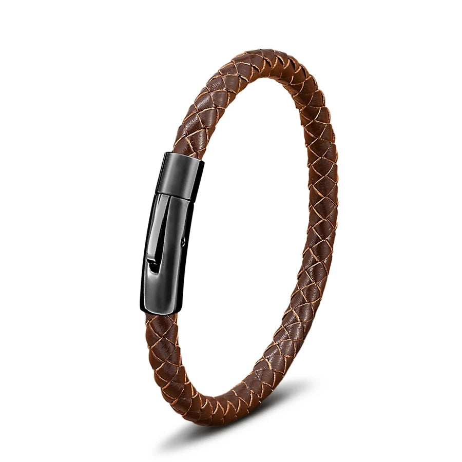 Pulseira de Pele Clássica para Homem TYO 3/4/5/6/8mm 3 Cores Bracelete Moderna com Fecho Magnético Acessórios Artesanais Personalizados Presente por Grosso