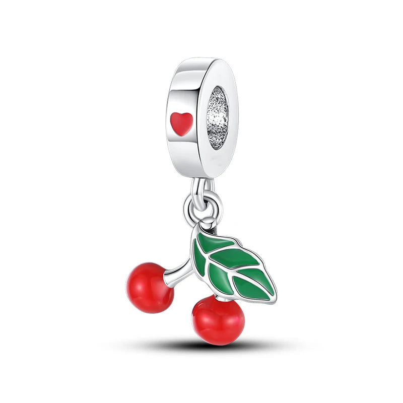 New 925 Silver Plated Strawberry Cherry Avocado Fruit Charms Beads Fit 3mm 925 Original Bracelets DIY Birthday Jewelry Gift
