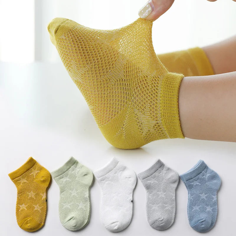 5 PAir Set Children Socks Summer Fishnet Boy Socks Spring Summer Thin Mesh Boat Socks Boys Girls Short Socks