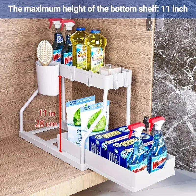 Kitchen lower sink rack Double pull-out countertop finishing rack Bathroom storage rack Kitchen storage rack