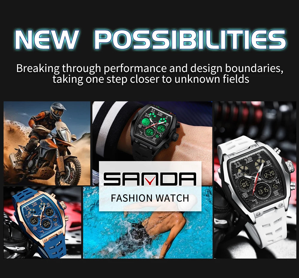 SANDA Fashion Men's Sports Electronic Watch Multi functional Date Countdown Waterproof LED Night Light Men's Electronic Watch