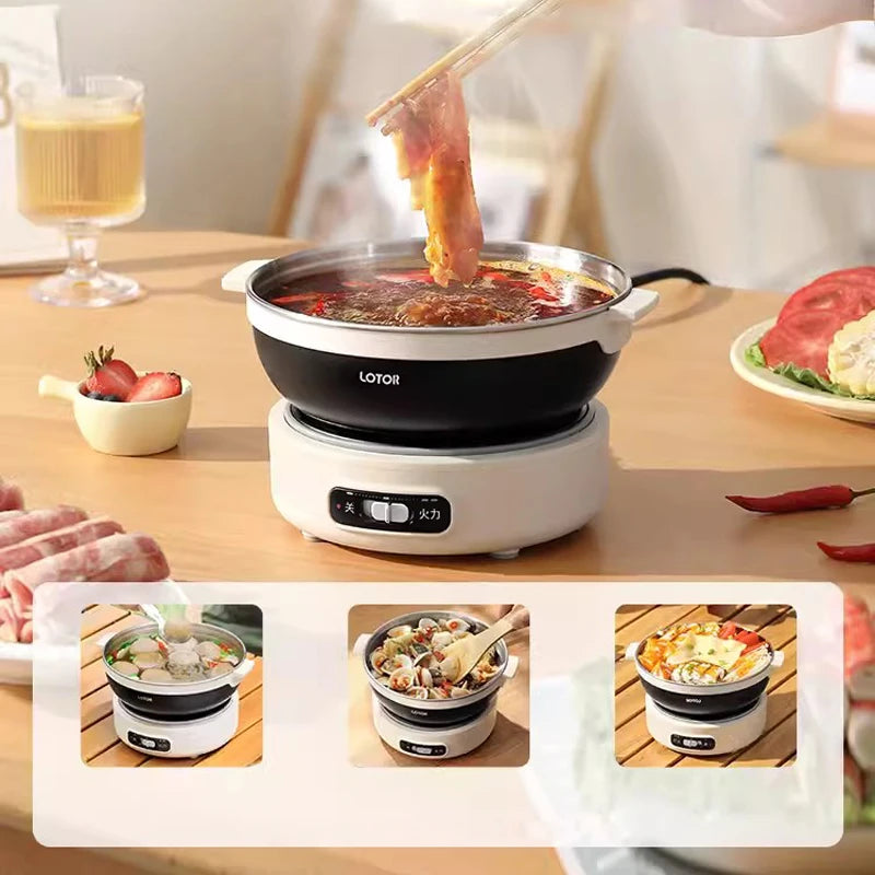 1.2L Electric Cooking Pot Portable Folded Rice Cooker Travel Multicooker Split Hot Pot 304 Stainless Steel Electric Skillt 500W