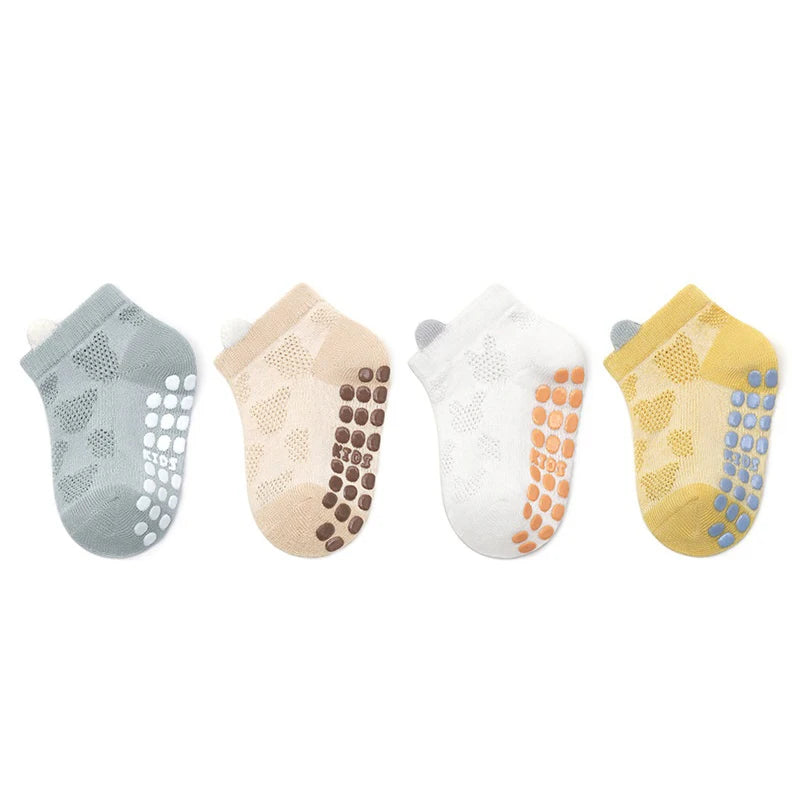 4Pairs/Set Cotton Breathable Children Socks Spring Summer Thin Baby Mesh Short Sock Boys Girls Cute Cartoon Non-slip Floor Socks