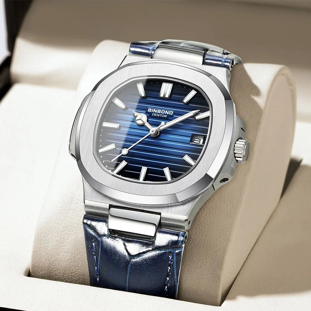 Authentic Men's Watch Waterproof Leather Strap Luminous Business Calendar Square Male Student Fashion Quartz Clock Watches Gift