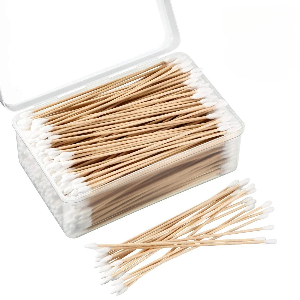 100/300/500pcs Double Pointed Cotton Swab Applicators - 6 Inch Long Cotton Swabs for Tattoo, Cleaning, Makeup & Ear Cleaning