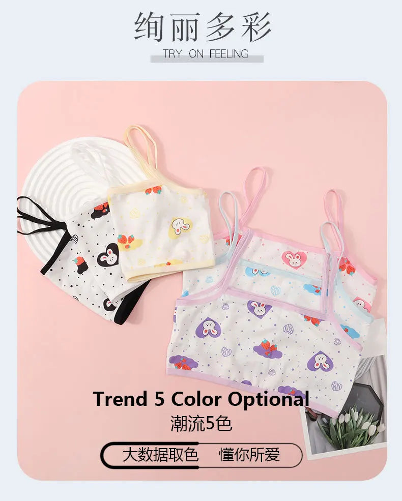 Girls' Camisole Style Bra Girls' Developmental Period Vest Cute Printed Children's Underwear Comfortable Lightweight Breathable
