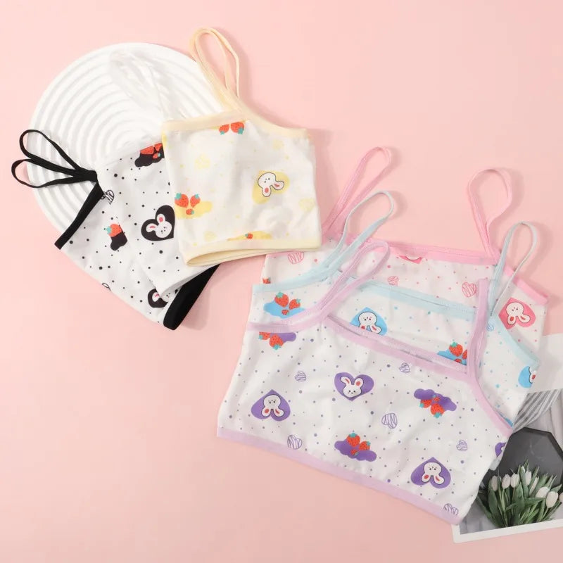 Girls' Camisole Style Bra Girls' Developmental Period Vest Cute Printed Children's Underwear Comfortable Lightweight Breathable