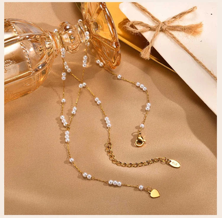 Women Pearl Long Necklace, Y Shape Pearl Drop Lariat Necklace, Waterproof Gold Plated Valentine's Day Gift