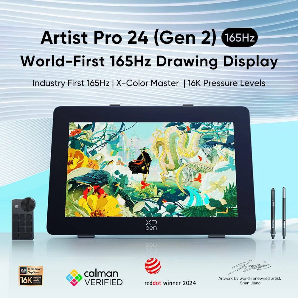 XPPen 165Hz Artist Pro 24 (Gen 2) Ultraspeed Drawing Display 2.5K 23.8 Inch Graphics Tablet Monitor 16K Level X3 Pro 99% SRGB