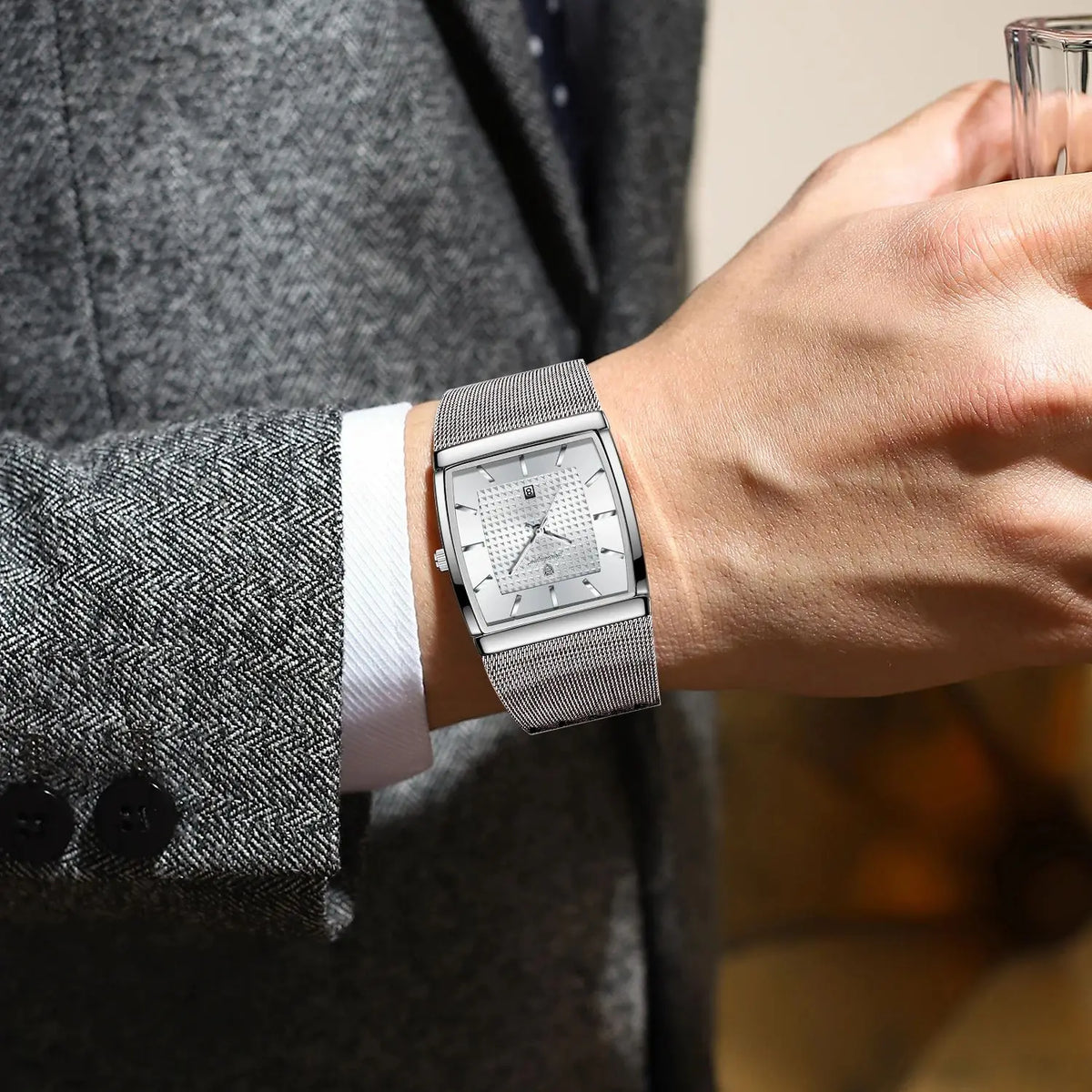 POEDAGAR Luxury Business Men's Watch Stainless Steel Mesh Waterproof Luminous Man Wristwatch Date Quartz Fashion Watches For Men