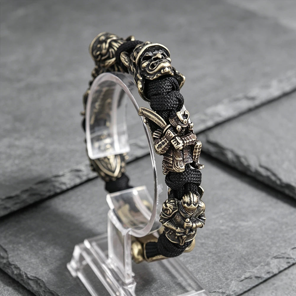 New Hannya Mask Lanyard Bracelets for Men Boy Gift Adjustable Outdoor Survival Paracord Bangles Handmade Jpanese Samurai Jewelry