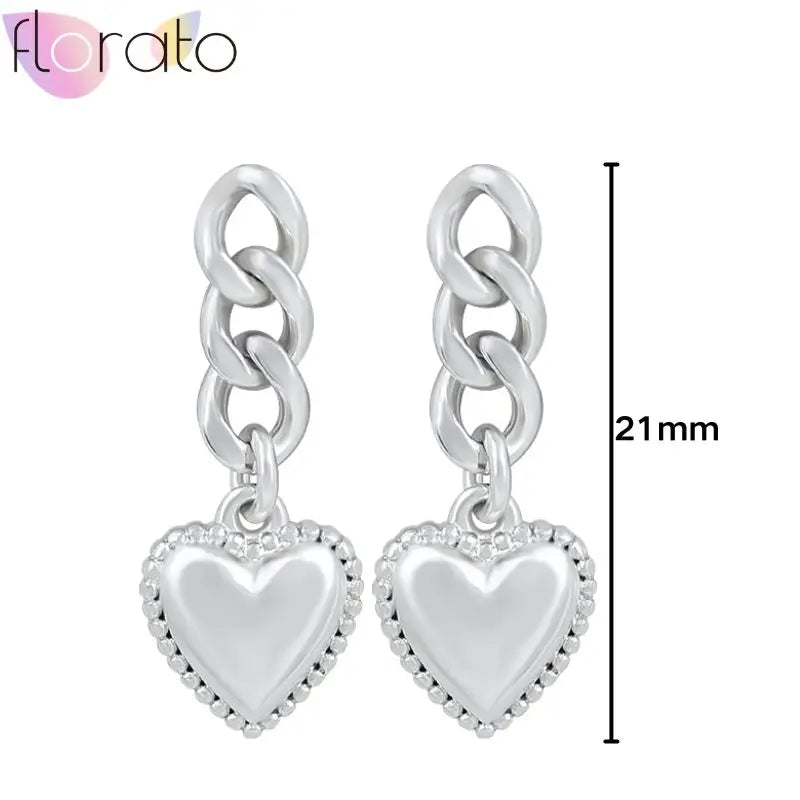 925 Sterling Silver Ear Buckle Retro Metal Heart Pendant Hoop Earrings for Women CZ Huggie Earrings Fashion Females Jewelry
