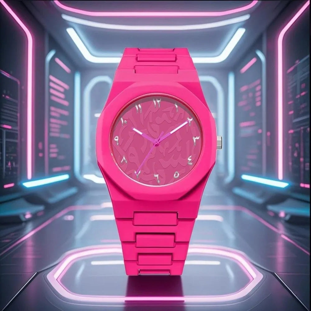Arabic Dial Waterproof Watch Round Dial Plastic Strap Quartz Watch Exquisite Design Color Strap Business Watch Casual Wear