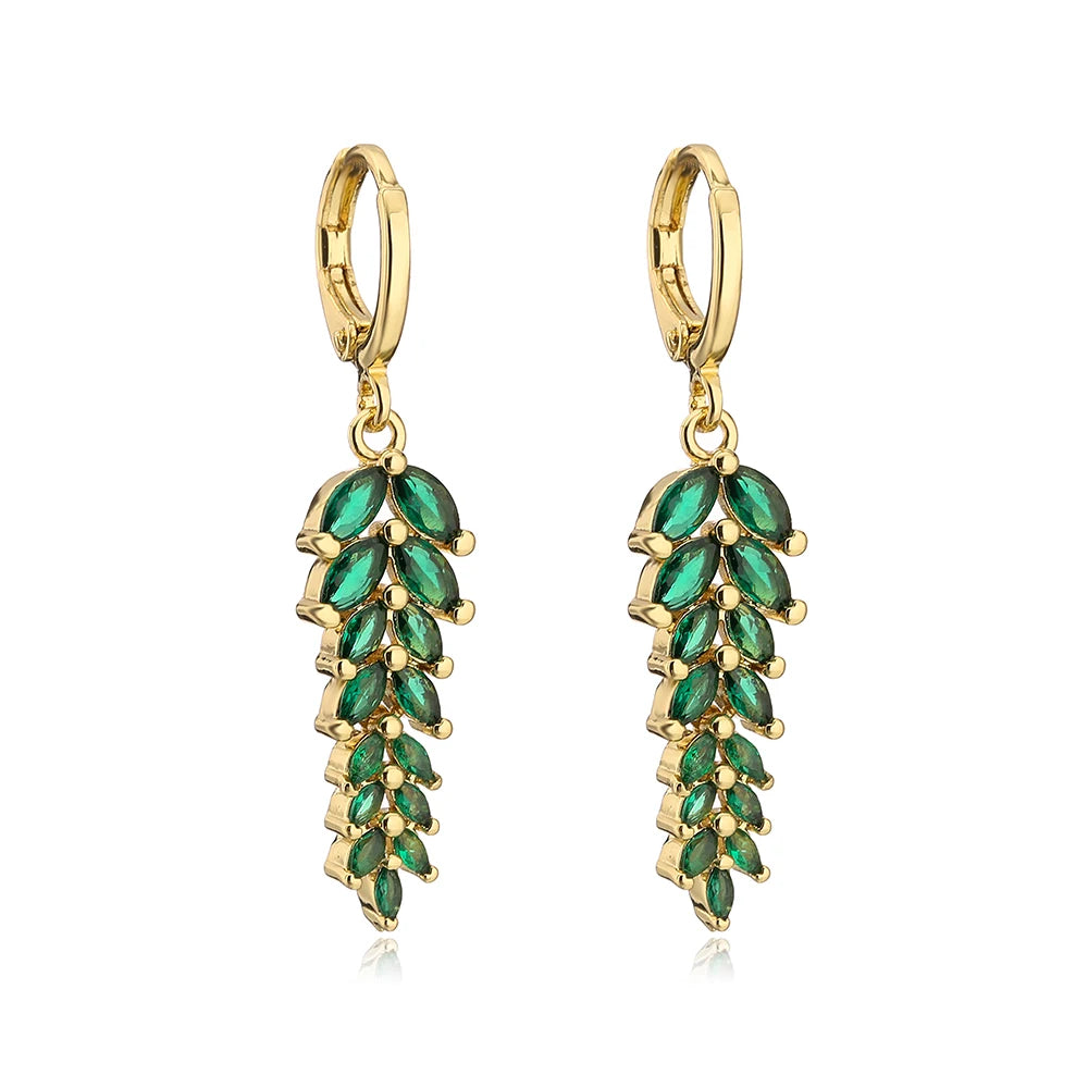 NEWBUY White/Green/Mix Colors Crystal AAA CZ Leaf Earrings For Elegant Women Gold Color Copper Wedding Jewelry Femme Bijoux