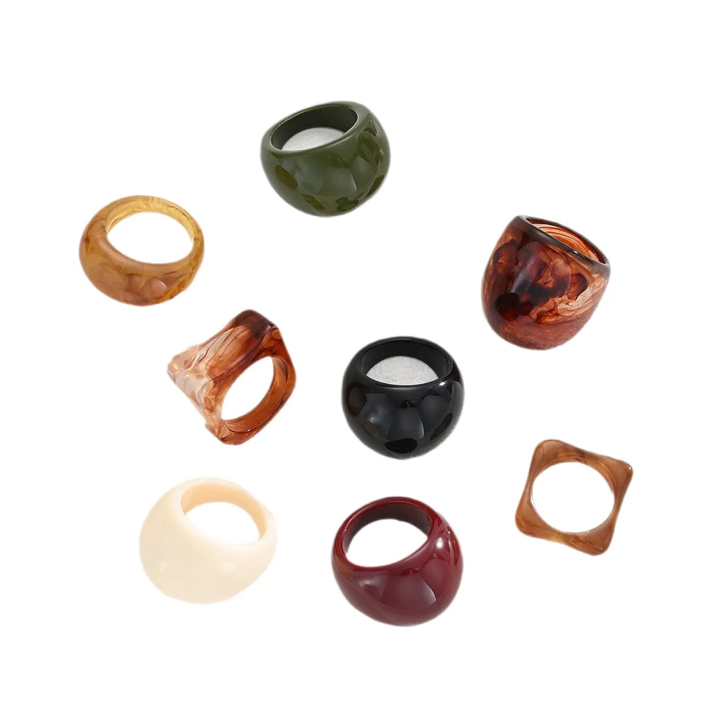 KMVEXO 8Pcs/Set Irregular Wide Large Chunky Rings Set for Women Vintage Acrylic Resin Geometric Stacking Wear Finger Jewelry
