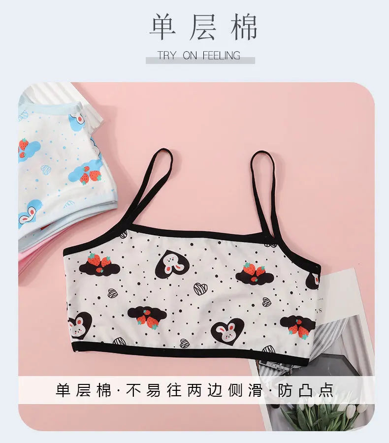 Girls' Camisole Style Bra Girls' Developmental Period Vest Cute Printed Children's Underwear Comfortable Lightweight Breathable