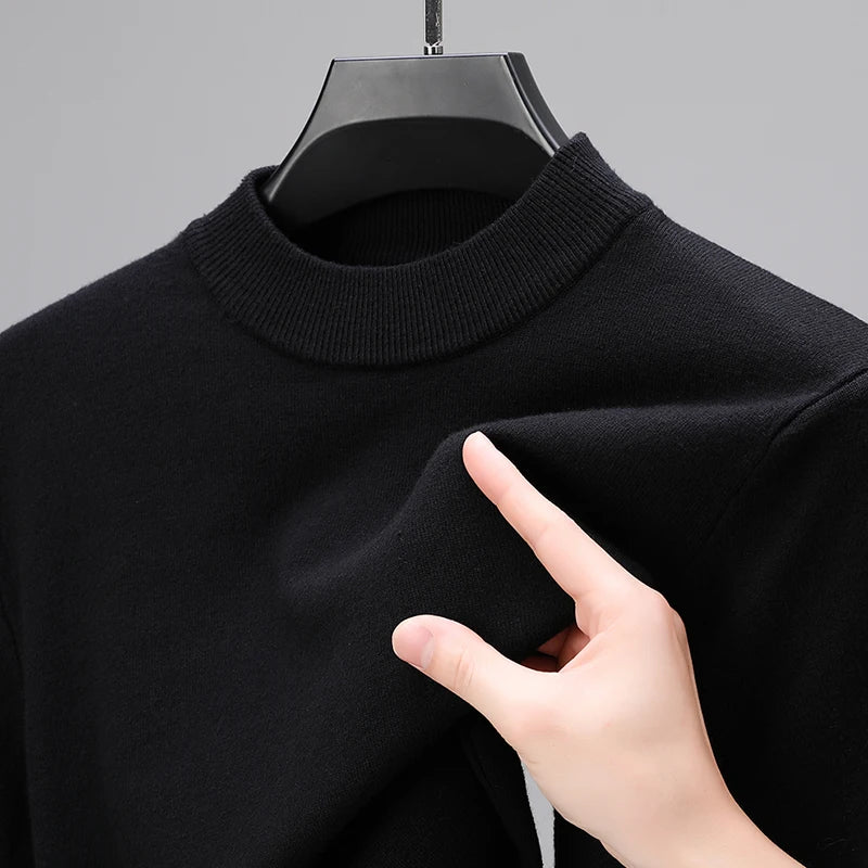 New Sweatwear Men's Half Neck Basic Solid Color Sweaters Round Neck Elastic Pullovers Warm Autumn Knitted Oversized Sweater Men