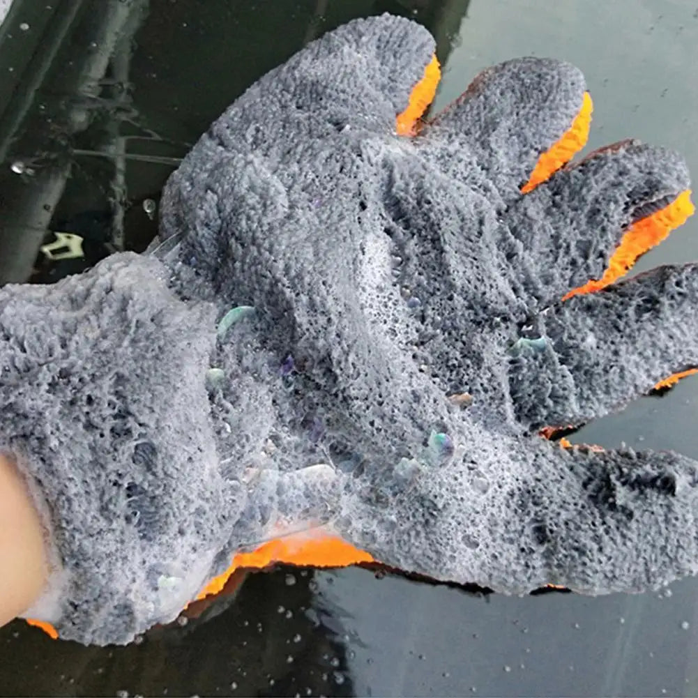 Premium Double-Sided Coral Fleece Car Cleaning Gloves cratch-Free Wash Mitts Five-Finger Design for Car Glass Wheels Cleaning