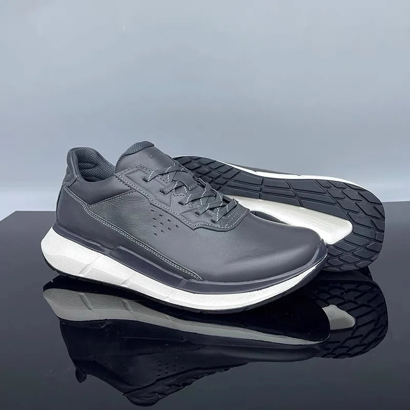 High Quality Men's Genuine Leather Casual Shoes Thick Soled Wear-resistant Hiking Couple Shoes Trendy Black Sports Shoes for Men