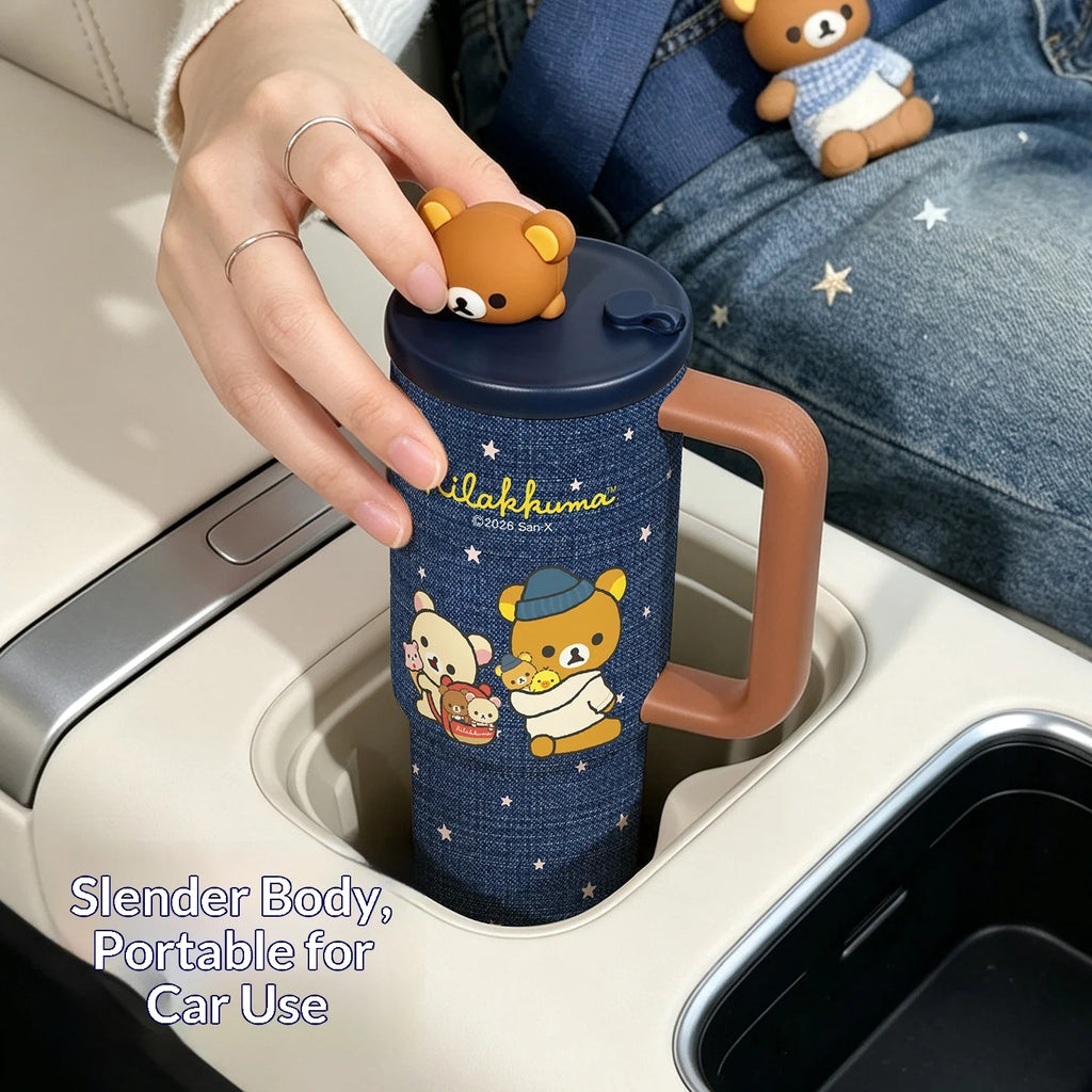 Rilakkuma Stainless Steel Tumbler Large Capacity Insulated Water Cup With Straw Cartoon Portable Travel Drinking Mug