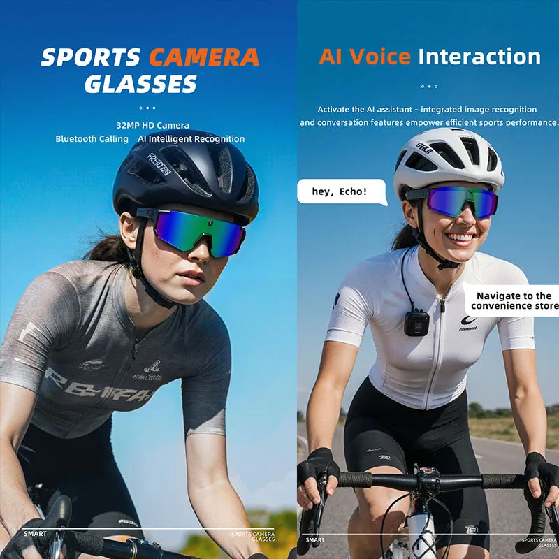 2026 AI Sports Smart Glasses ChatGPT 1200P Camera 4K Anti-shake Video Cycling Riding Sunglasses Translation Dual Mic Sunglasses