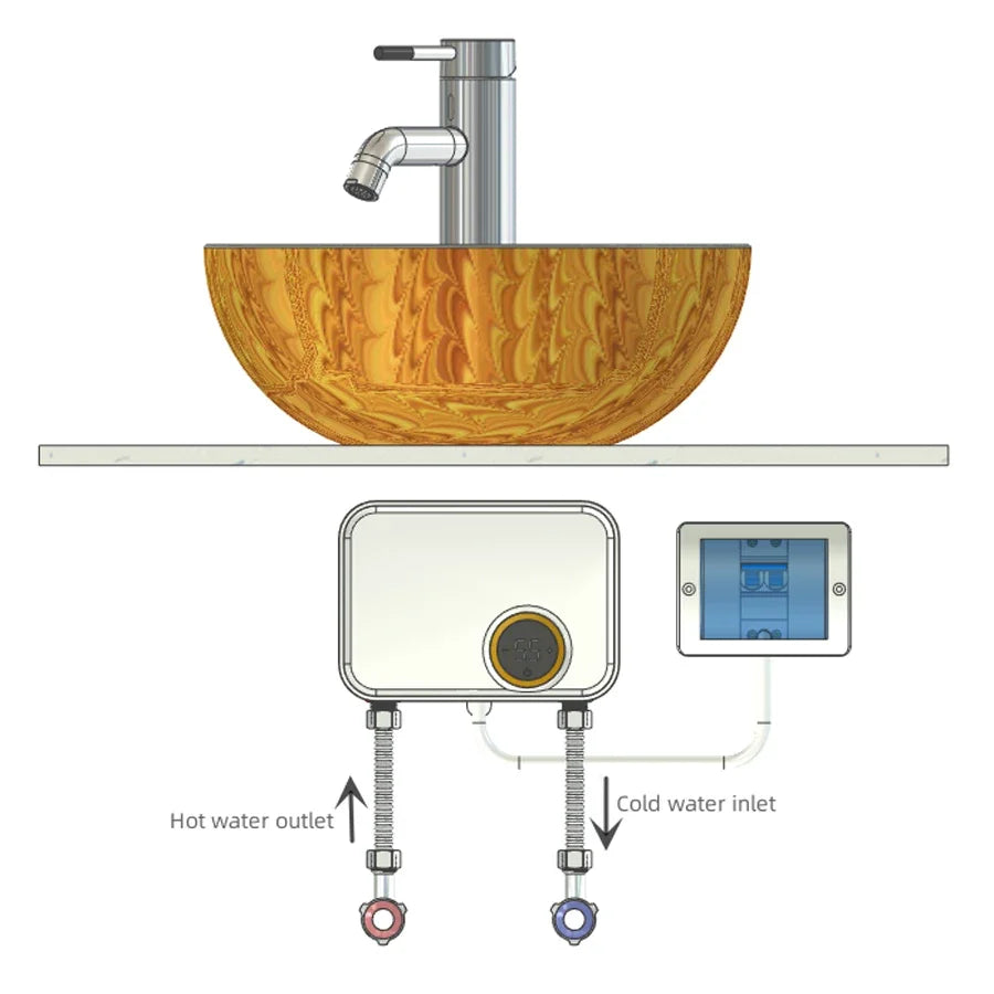 Esquentador elétrico de 5500W, pequeno depósito instantâneo sem tanque para instalação sob lava-loiça, 220V, para cozinha e casa de banho