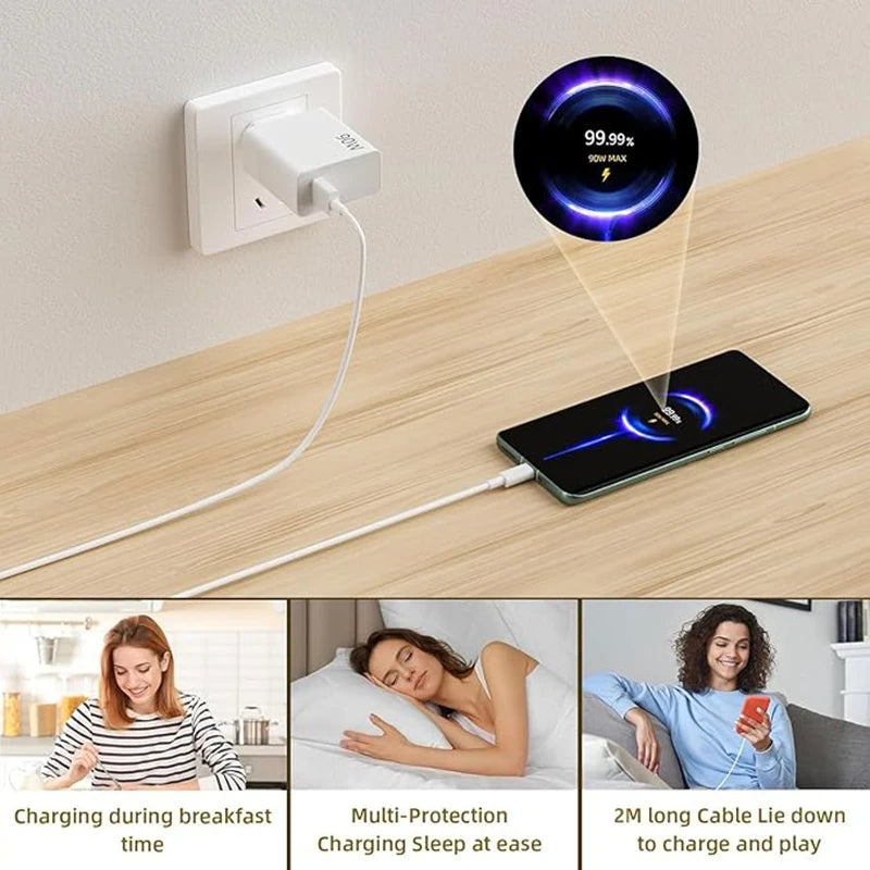 90W Turbo Fast USB Charger For Xiaomi 13 14 15 Ultra 15T 17 Pro Redmi Note 14 Pro POCO F6 F7 X6 X7 Pro Type C Quick Charge Cable