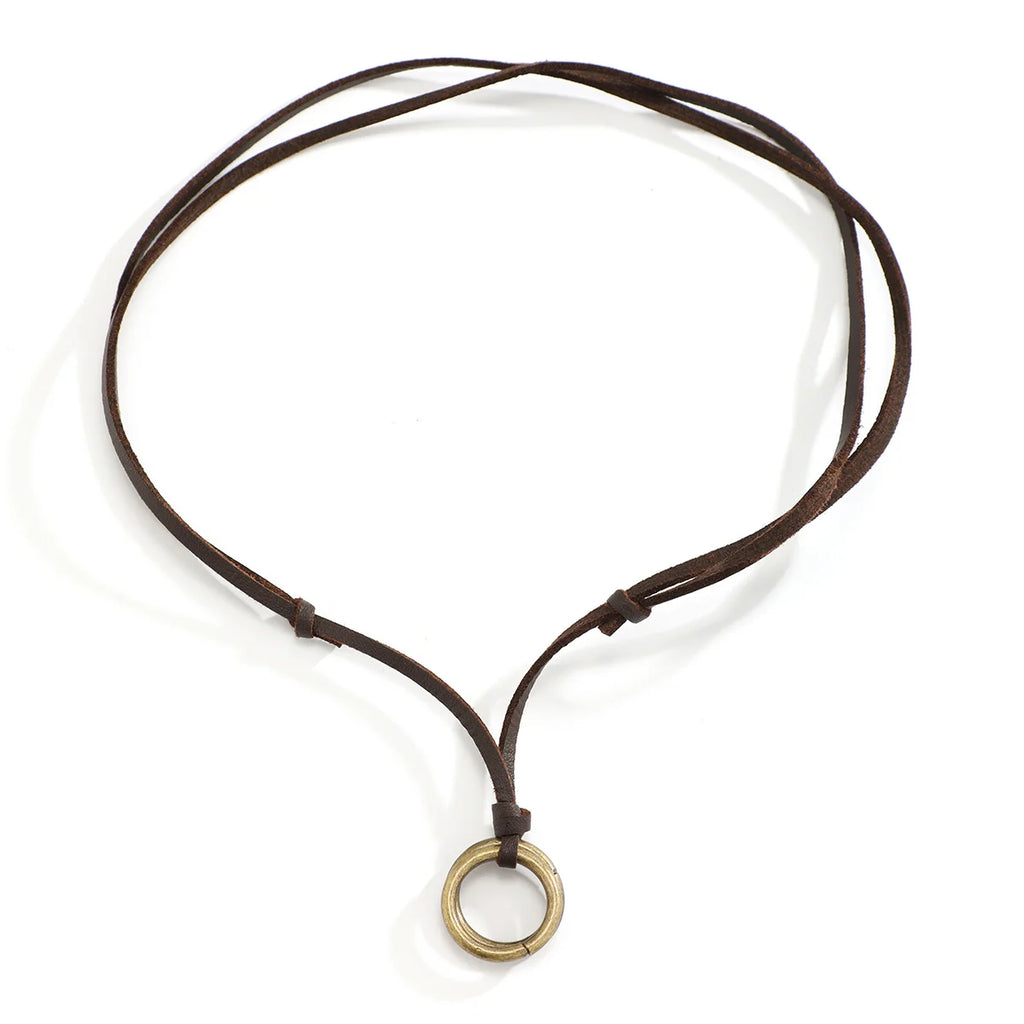 Adjustable Long Rope Chain with Circle Ring Pendant Necklace Men Vintage Jewelry on the Neck Accessories 2023 Fashion Male Gifts