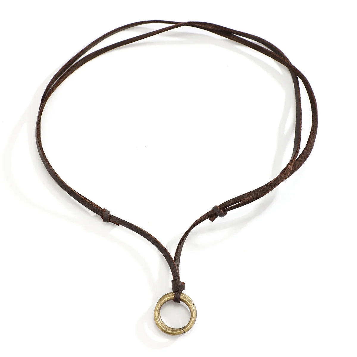 Adjustable Long Rope Chain with Circle Ring Pendant Necklace Men Vintage Jewelry on the Neck Accessories 2023 Fashion Male Gifts