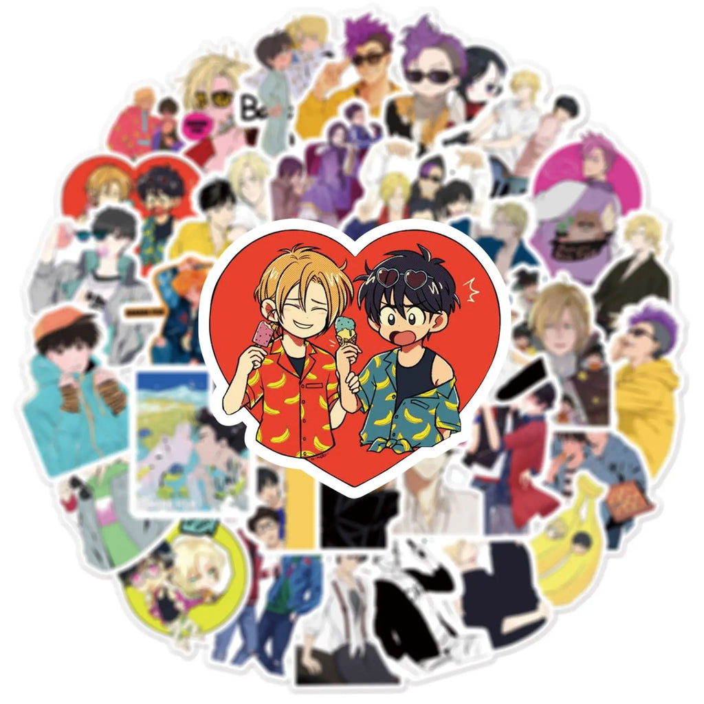 50Pcs BANANA FISH Graffiti Stickers Water Bottle Laptop Phone Bicycle Luggage Case Skateboard Children Adult Sticker
