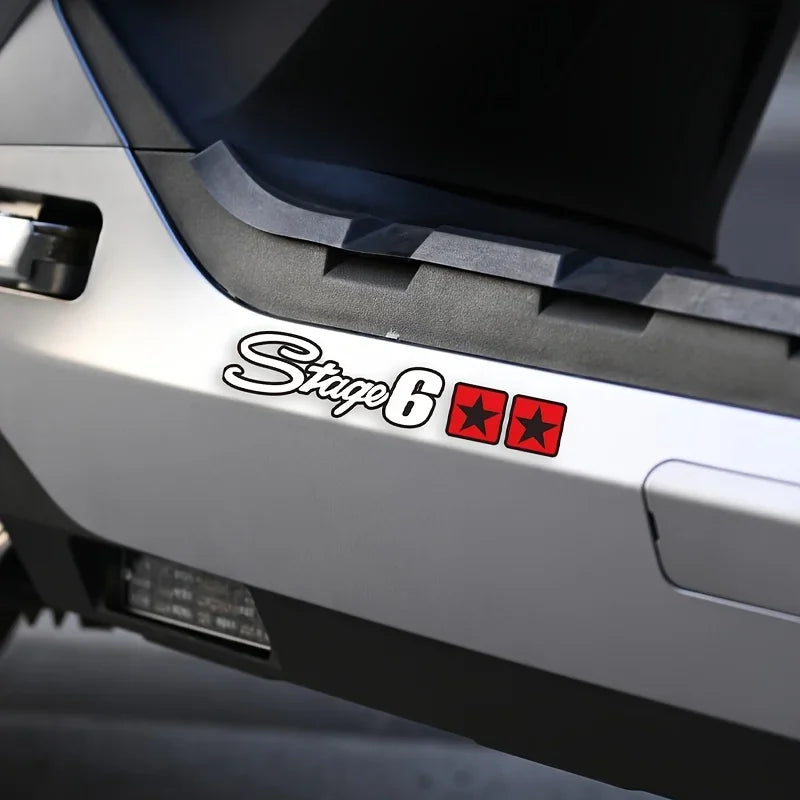 1PC Cool "Stage 6" Logo Sticker with Red Stars, Durable for Car Bodies, Great for Automotive Enthusiasts' Personalization