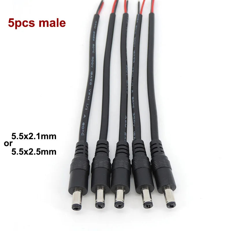 18cm 18awg 7A DC Male Female Power Supply Connector Cable 5.5x2.1mm 5.5x2.5mm Copper cord For LED Strip light Camera 2.1mm 2.5mm