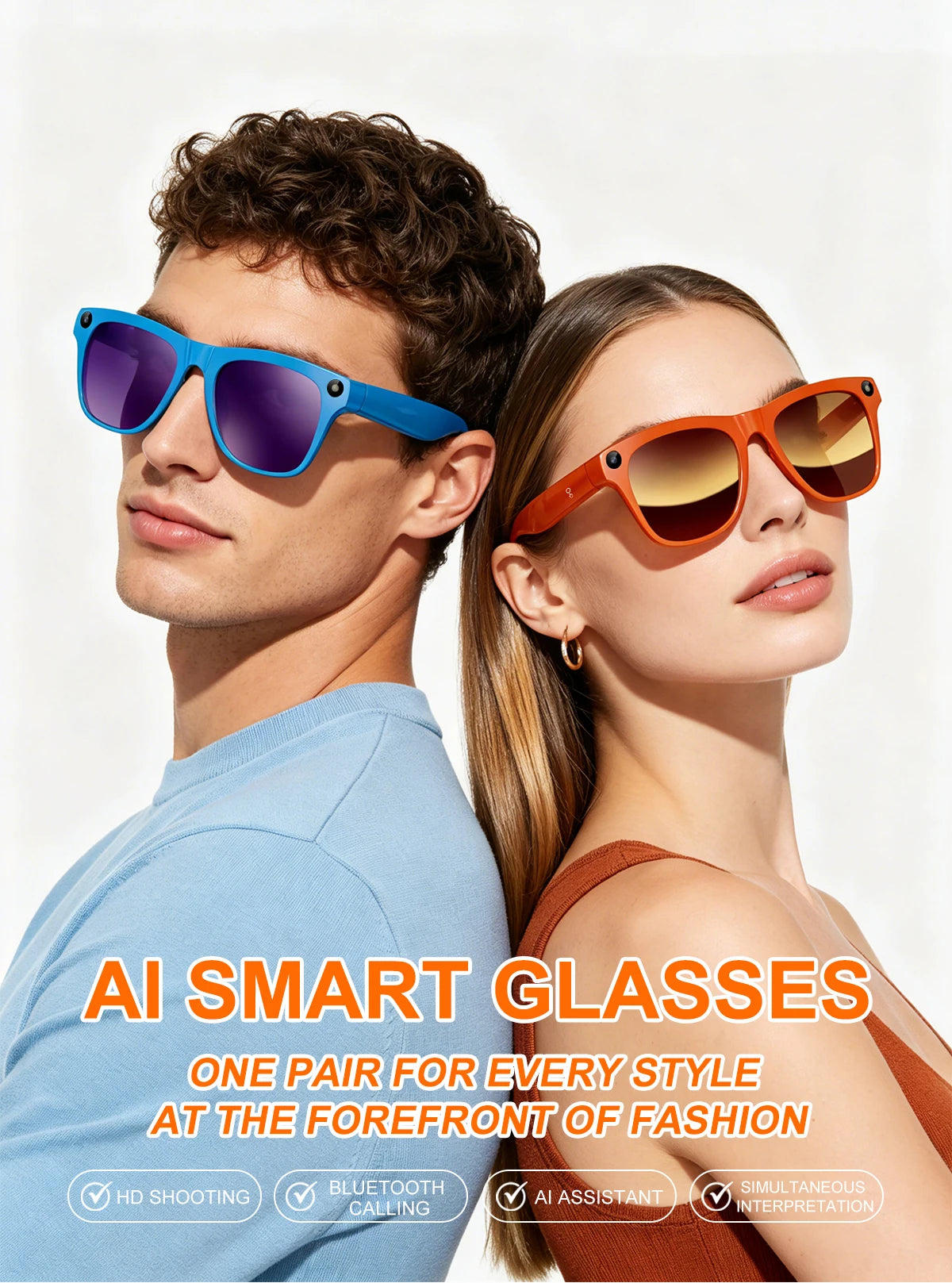 Intelligent AI Glasses 800W HD 8K Shooting Camera Photo Video Voice Call Translation Bluetooth AI Motorcycle Glasses Universal