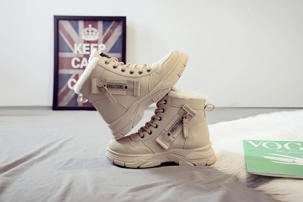 Botins de Senhora, Botins Curtos, Botas de Inverno com Forro Espesso e Isolamento, Elegantes e Versáteis, Botas de Inverno de Sola Grossa