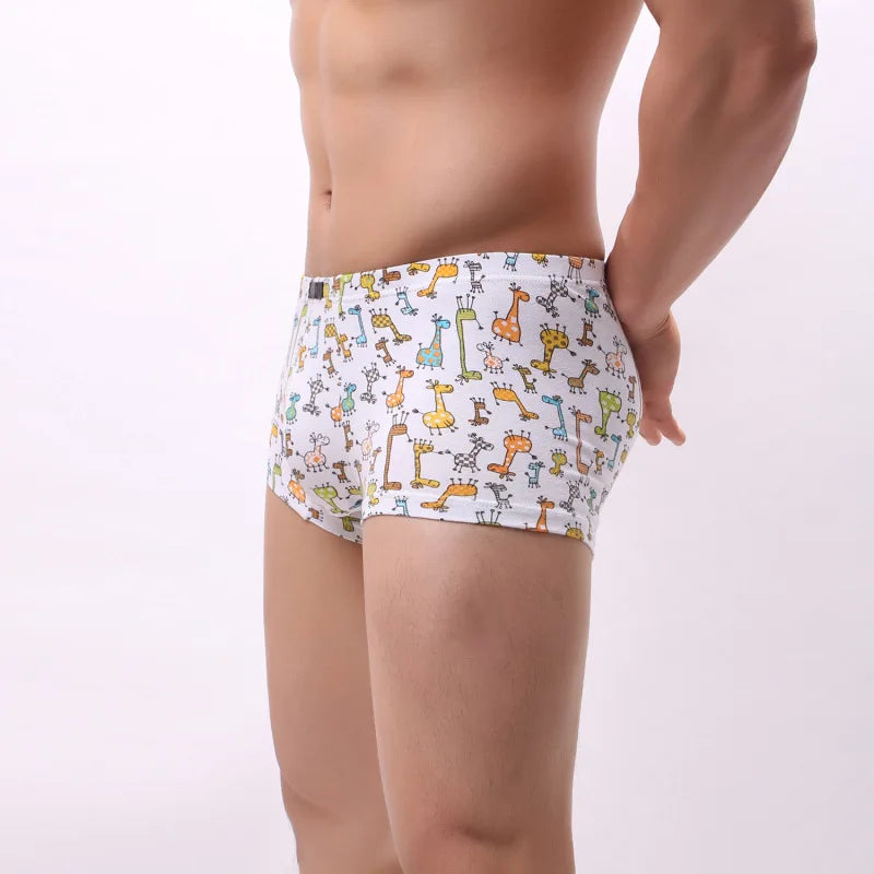 Cartoon Print Boxer Shorts Men Breathable 100% Cotton Funny Boxers Comic Style Men's Underwear Novelty Gift Underpants U Convex