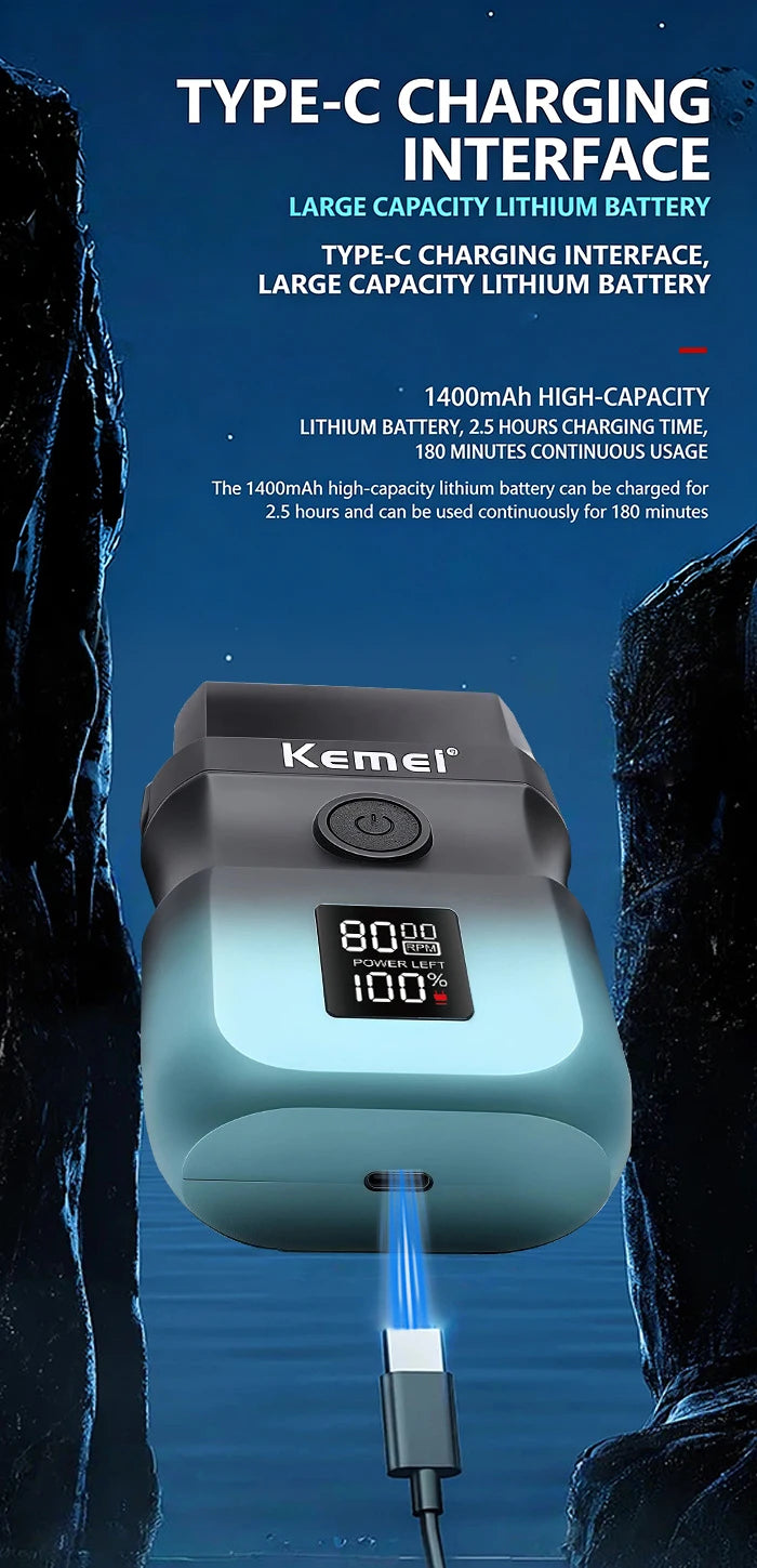 Kemei KM-T420 Electric Beard Shaver LED Digital Display Screen Reciprocating Shaver Electric Men's Shaver