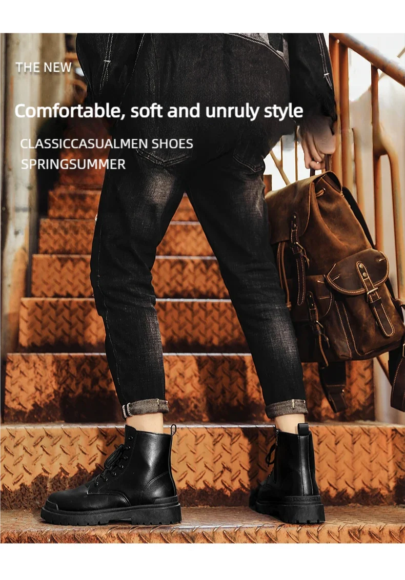 Men's Leather Boots Four Seasons Outdoor Casual Hiking Boots Retro Fashion Work Boots Thick Bottom Ankle Boots Anti-slip 2024
