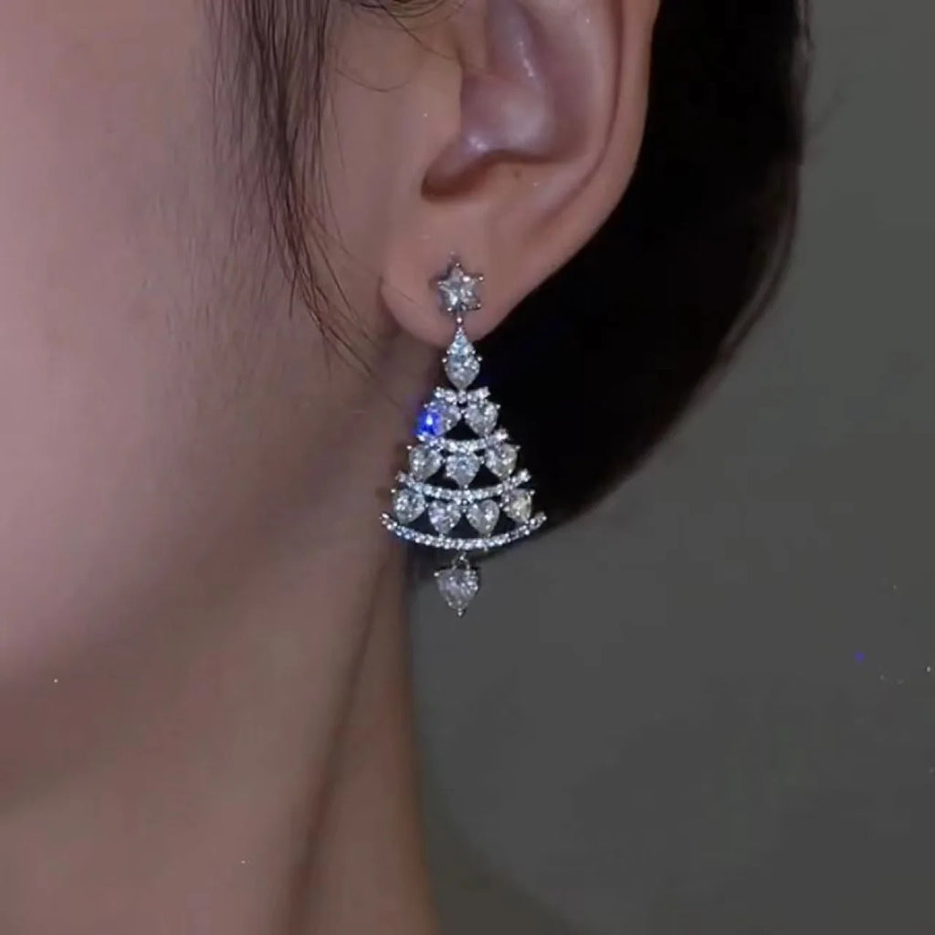 Colorful Zircon Christmas Tree Earrings for Women Fashion Red Green Crystal Tree Pendant Earring New Year Holiday Jewelry Gifts