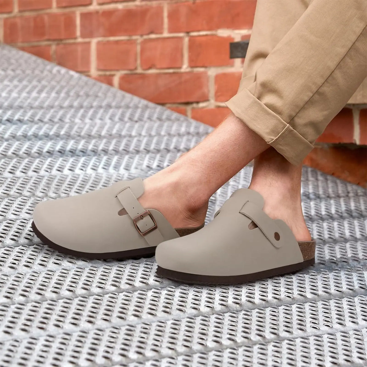 Kidmi Men's Cork Footbed Slide Sandal Slip On Sandals  Women Cork Sandals Nonslip Beach Sandals Female Adjustable Buckle Slides